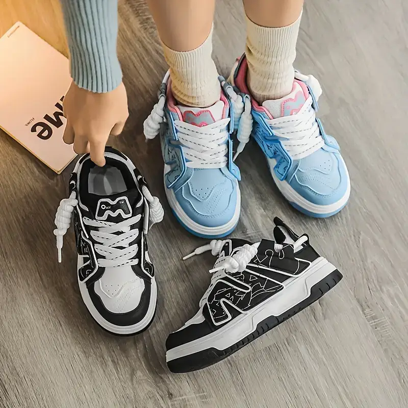 Zapatillas deportivas casuales de bloque de color para mujeres, zapatillas deportivas de moda con plataforma y cordones, zapatos de skate versátiles de bajo perfil's photo #2