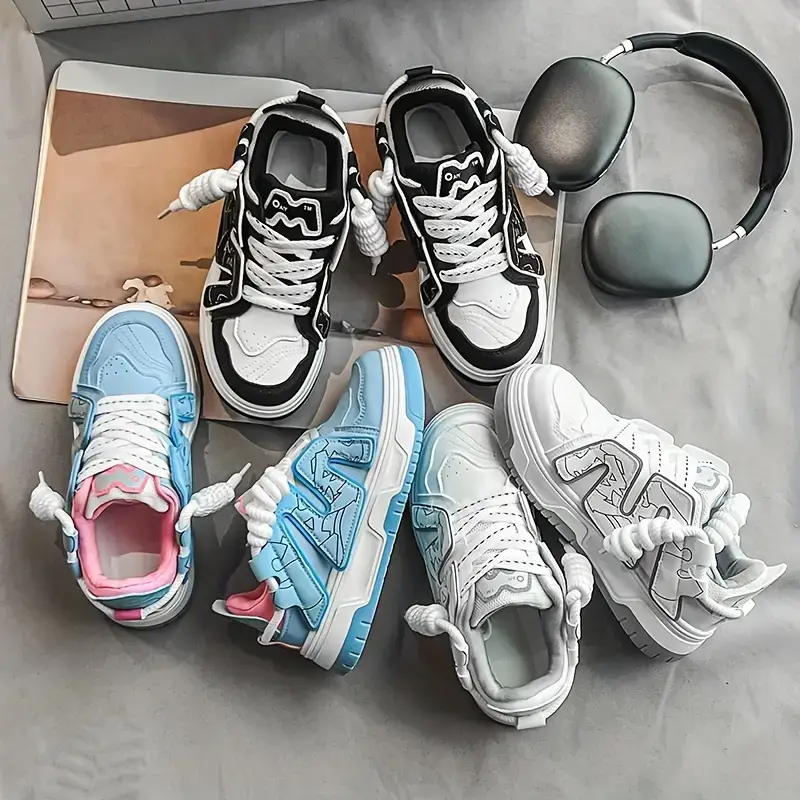 Zapatillas deportivas casuales de bloque de color para mujeres, zapatillas deportivas de moda con plataforma y cordones, zapatos de skate versátiles de bajo perfil's photo #3