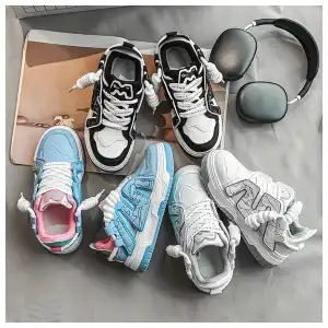 Zapatillas deportivas casuales de bloque de color para mujeres, zapatillas deportivas de moda con plataforma y cordones, zapatos de skate versátiles de bajo perfil miniatura 4
